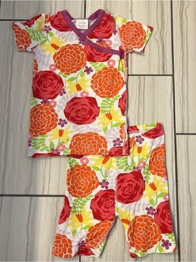 Hanna Andersson Short John Girls Floral Wrap-Front Pajama Set